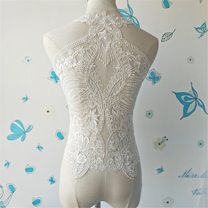 Heavy Beaded Embroidery Bridal Lace Applique Back Bodice Lace Patch Sewing on Bridal Veil Wedding Dress Evening Dress