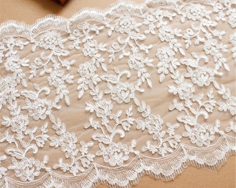 Flower Embroidery Lace Trim: Wedding Dress Polyester Lace (13.38 inch)