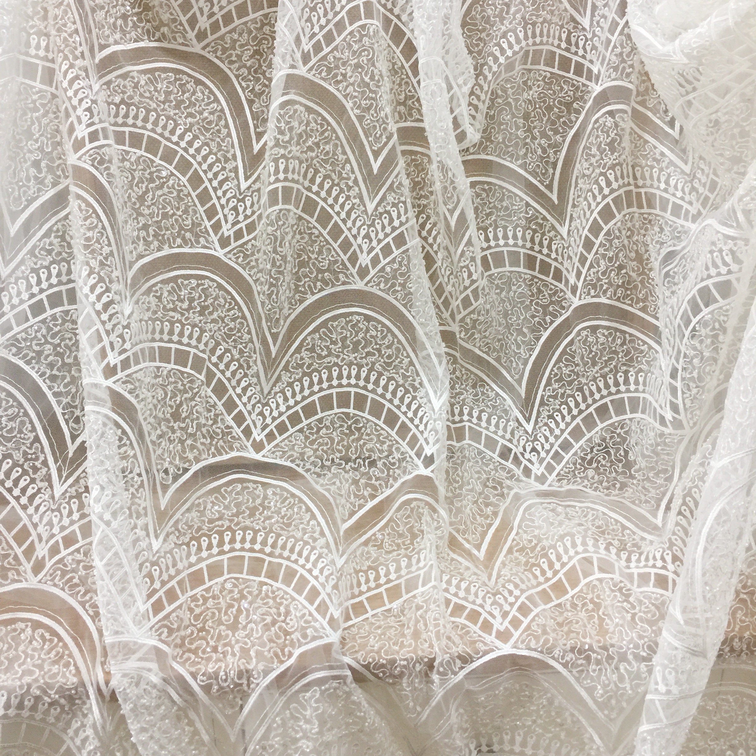 3D Beaded Lace Fabric: Tulle Embroidery, Elegant Sequin Wedding Dress Lace By The Yard