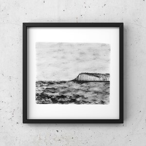 Illustration Seaside, Square format, print, Indian ink, sea, Black and white, Mother's Day gift