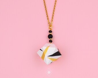 handvollendet Geometric Diamond Ceramic Gold Black - Kette