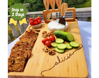 Board, Wedding Gift , Christmas day  Personalised Board Bamboo Cutting Board Engraved  Charcuterie Cheese Board knives Mother's And Father's