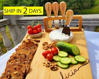 Personalized Bamboo Charcuterie Board Set, Engraved Cheese Board Gift