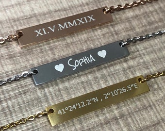 Necklace Personalized Name Bar Matte Finish Necklace Christmas Gift for Her Rose Gold Silver Custom Jewelry Gift for Bridesmaid Mother Women