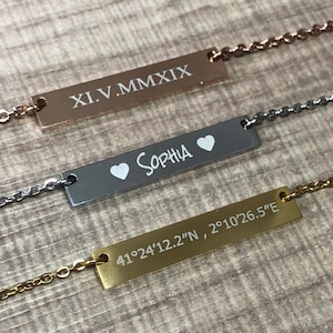 Personalized Necklace,Gift for Women,Birthday Gift,Name Necklaces,Gift,Gold, Rose Gold and Silver, Horizontal bar necklace,Jewelry,Christmas