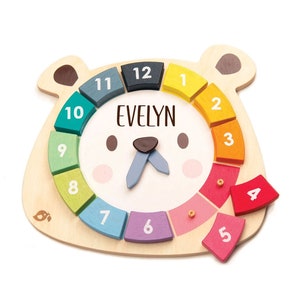 Gift for kid Montessori Toys Personalized , Bear Colors Clock,  Wood Toys, Gift For Boy, Gift for Girl, Toys Bag , Birthday gift Waldorf