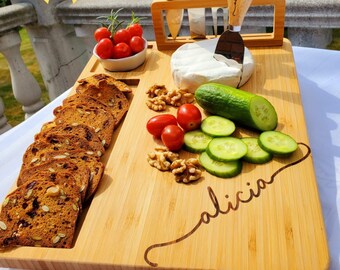 Personalized Bamboo Cheese Board Set, Engraved Cutting Board, Wedding Gift