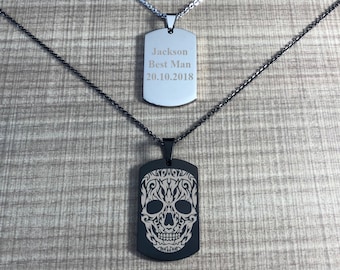 Personalized Stainless Steel Dog Tag Necklace, Custom Engraved Pendant