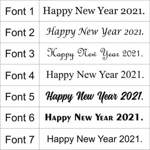May include: Seven different font styles of the text "Happy New Year 2021."