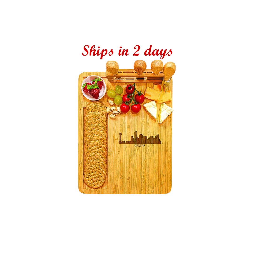 Custom Cheese Board With Skyline Design, Personalized Board, Bamboo