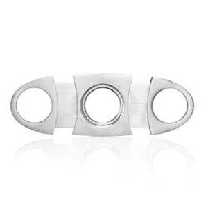 May include: Silver cigar cutter with three blades. The cutter has a rounded shape and a smooth, polished finish.