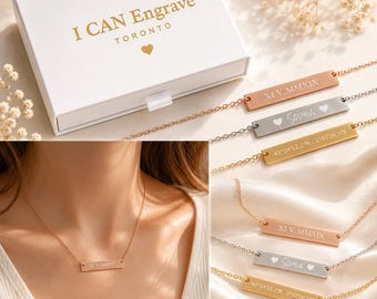 Personalized Stainless Steel Bar Necklace | Engraved Horizontal Pendant Jewelry