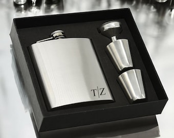 Juego de petaca personalizada grabada, regalo para padrinos de boda, petaca de acero inoxidable