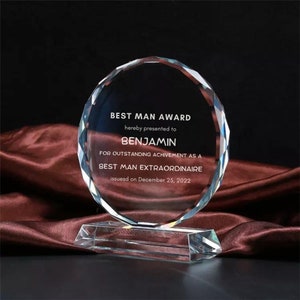 Custom Best Man Award Round  Custom Crystal Trophy, Father&#39;s Day Gift Optic Glass Octagon Award Christmas day gifts