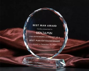 Custom Best Man Award Round  Custom Crystal Trophy, Mother's  And Father's Day Gift Optic Glass Octagon Award