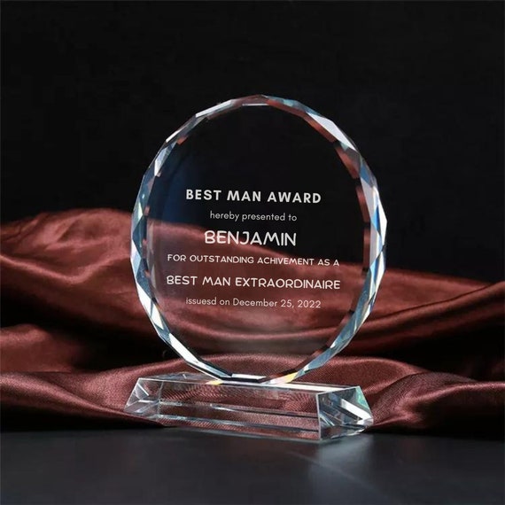 Custom Best Man Award Round Custom Crystal Trophy, Mother's and