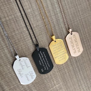 Collar de acero inoxidable con placa de identificación personalizada - Placa de identificación para hombre - Placas de identificación personalizadas, Día de la Madre, Día del Padre, collares personalizados