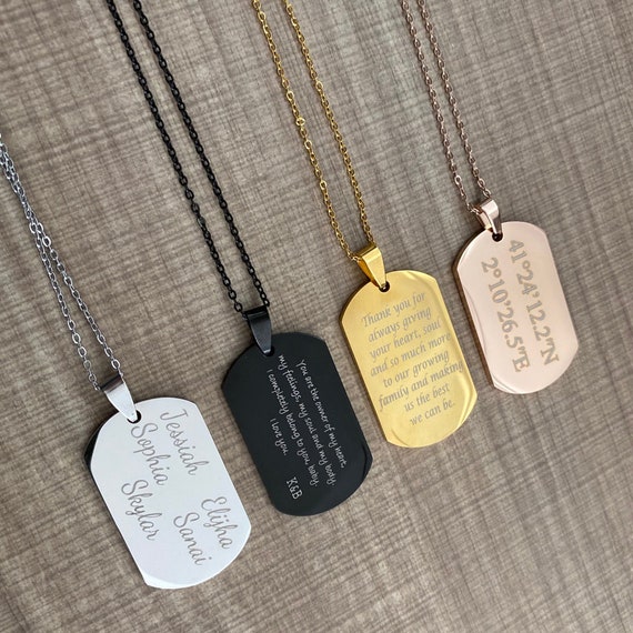 Engraved Double Dog Tag Necklaces with Crystal Accent