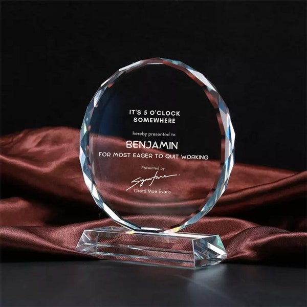 Trophée commémoratif rond en cristal personnalisé, cadeau octogonal en verre optique pour la fête des mères et des pères