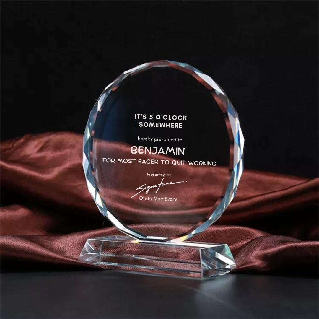 Round Memorial Custom Crystal Trophy, Award  Father's Day Gift Optic Glass Octagon Award Mother's  And Father's Day gift