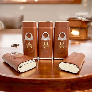 Personalized Cigar Case with Cutter, Engraved Travel Humidor, Groomsmen Gift bild 7