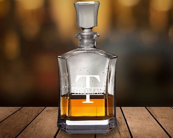 Personalized Whiskey Decanter, Engraved Glass, Gift Box