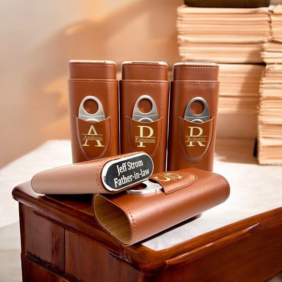 Personalized Cigar Case with Cutter, Engraved Travel Humidor, Groomsmen Gift