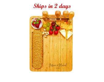 Personalized Bamboo Cheese Board, Charcuterie Board with Knives Set