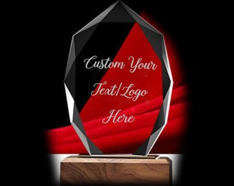 Glass Award, Personalized crystal award, Father&#39;s Day Gift Arrow shaped Custom Crystal Trophy with wooden base Christmas day gifts