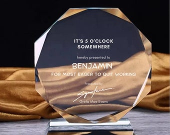 Octagon Memorial Custom Crystal Trophy, Octagon Award, Trophy for Luckiest Person, Personalized Award Christmas day gifts