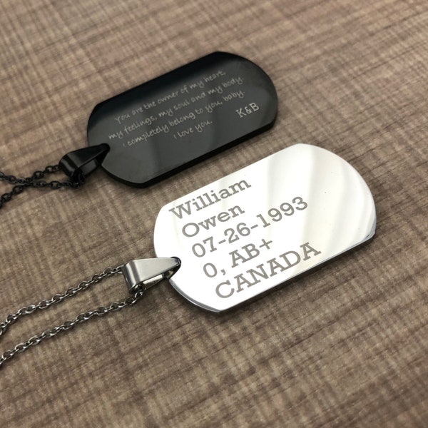 Collier personnalisé pour hommes, plaque d’identité militaire personnalisée, étiquettes gravées en acier inoxydable, cadeau de petit ami, cadeau d’anniversaire, colliers personnalisés