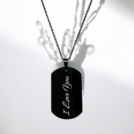 Collana Con Ciondolo Targhetta Cane In Acciaio Inox Con Cristalli Neri