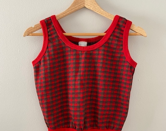 Vintage 70’s Red Checkered Patterned Knit Tank