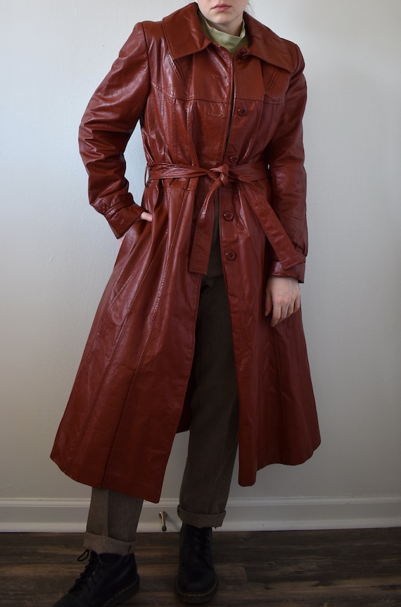 Vintage 70's Red Leather Trench Coat
