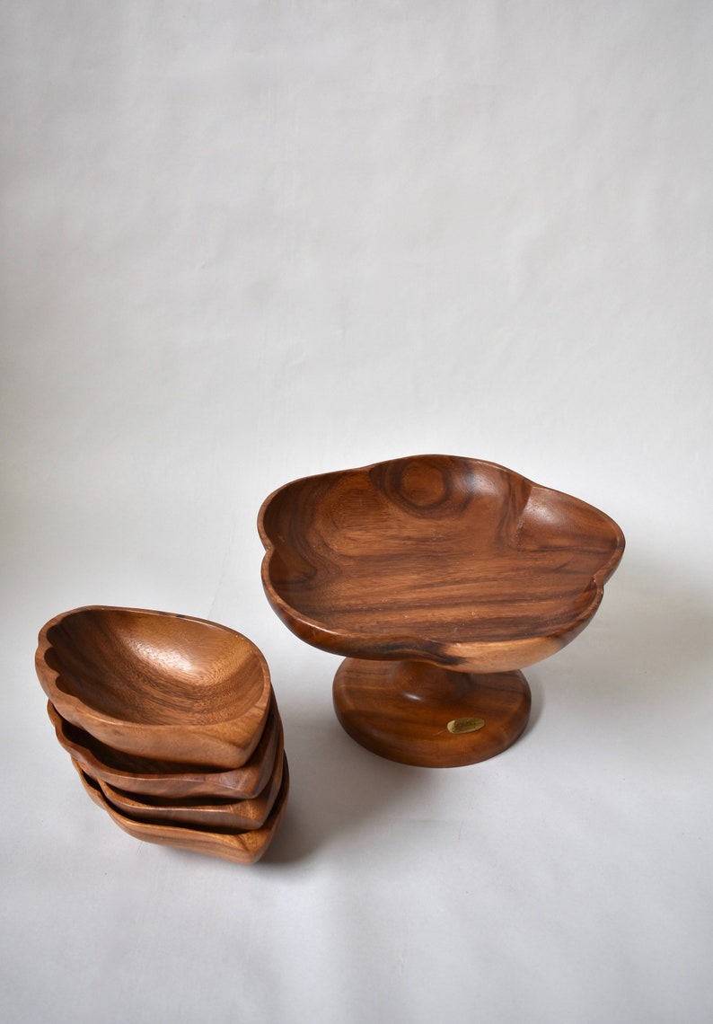 Made in Philippines Bowl Five Piece Set Vintage Amling/'s Flowerland Wooden Dish