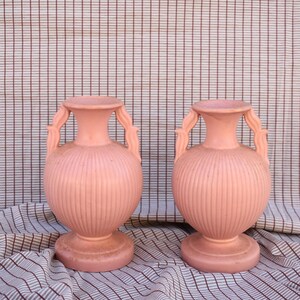 Vintage 1960&#39;s Pair of Peach Pink Ceramic Vessels (Haeger) | Pottery, Urn, Vase, Planter, Double Handed