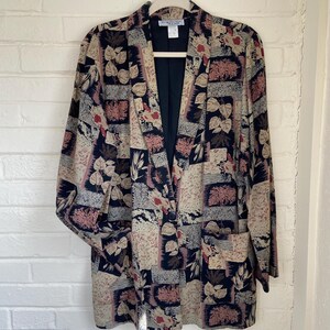Vintage 90s Patchwork Foliage Pattern Lightweight Blazer