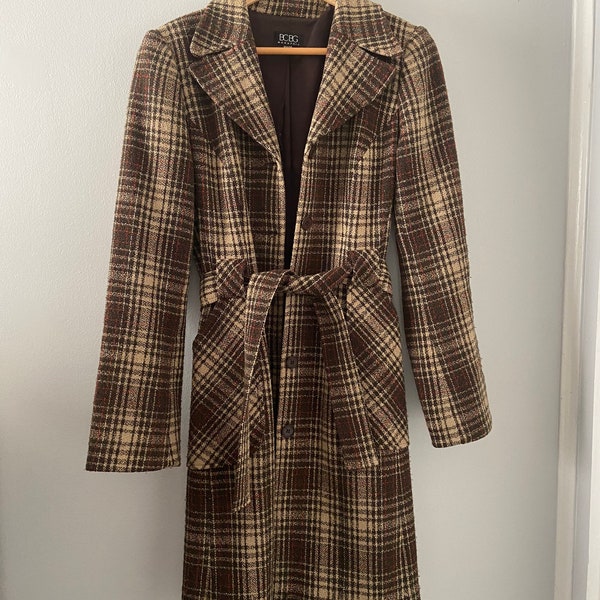 Vintage Brown Plaid Patterned Trench Coat