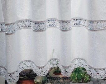 Short curtain disc curtain white plain with bobbin lace - various widths - height 56+4 cm