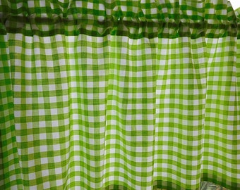 Window curtain Green White check - various widths and heights