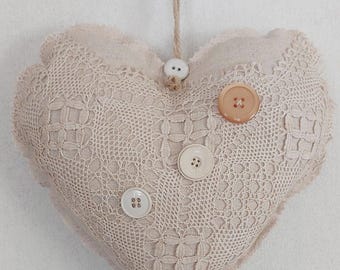 Decorative Heart Linen Lace Buttons Vintage Shabby 6F