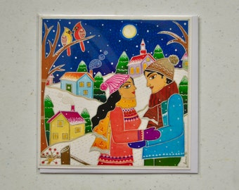 Winter Couple Cards Christmas Indian Art