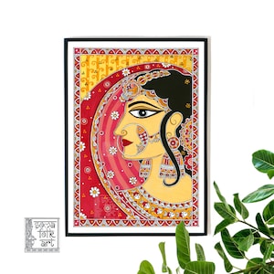 Print Madhubani painting Rajasthani Royal  Princess Indian Art Wall Decor