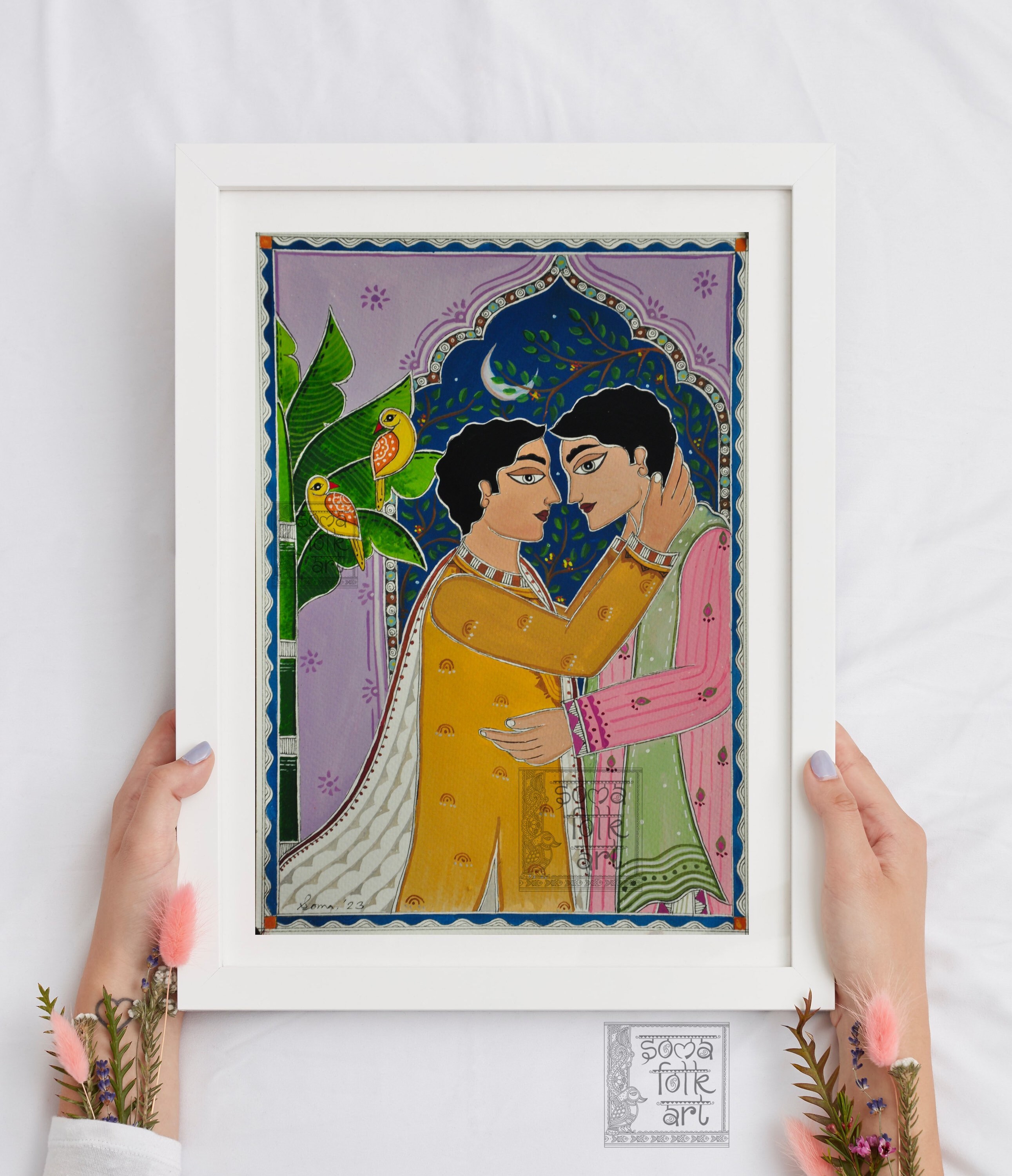 Print Mdhubani Painting, Same Sex Couple, LGBTQ , Desi Queer Print