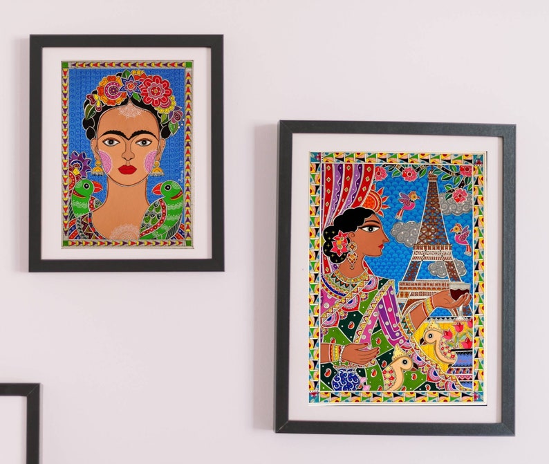 Print Frida Kahlo Madhubani painting Indian Indian Wall decor image 3
