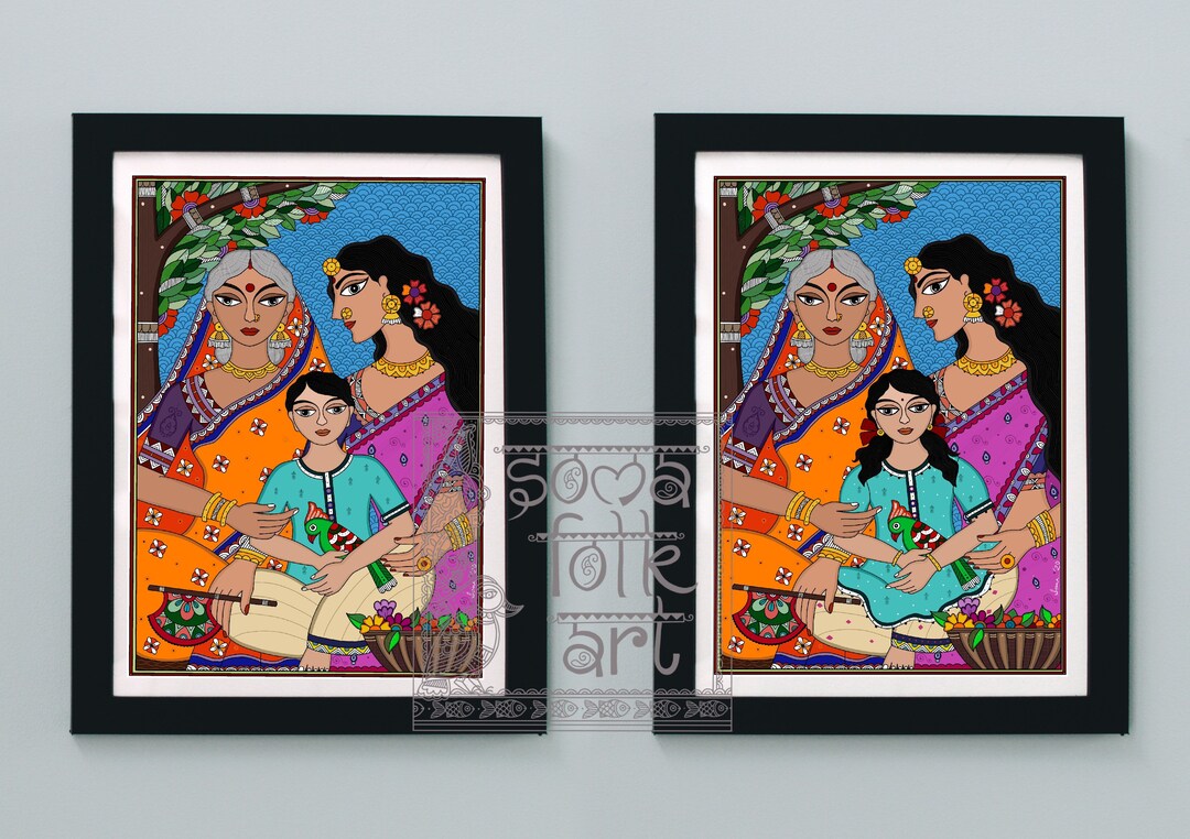 Madhubani Print Three Generations Indian Wall Art Home Decor - Etsy
