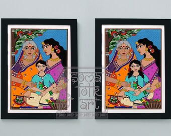 Madhubani Print Three Generations Indian Wall Art Home Decor