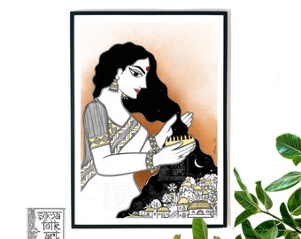 Print Madhubani Darjeeling / Lady in the Hills Desi Brown Girl Painting ...