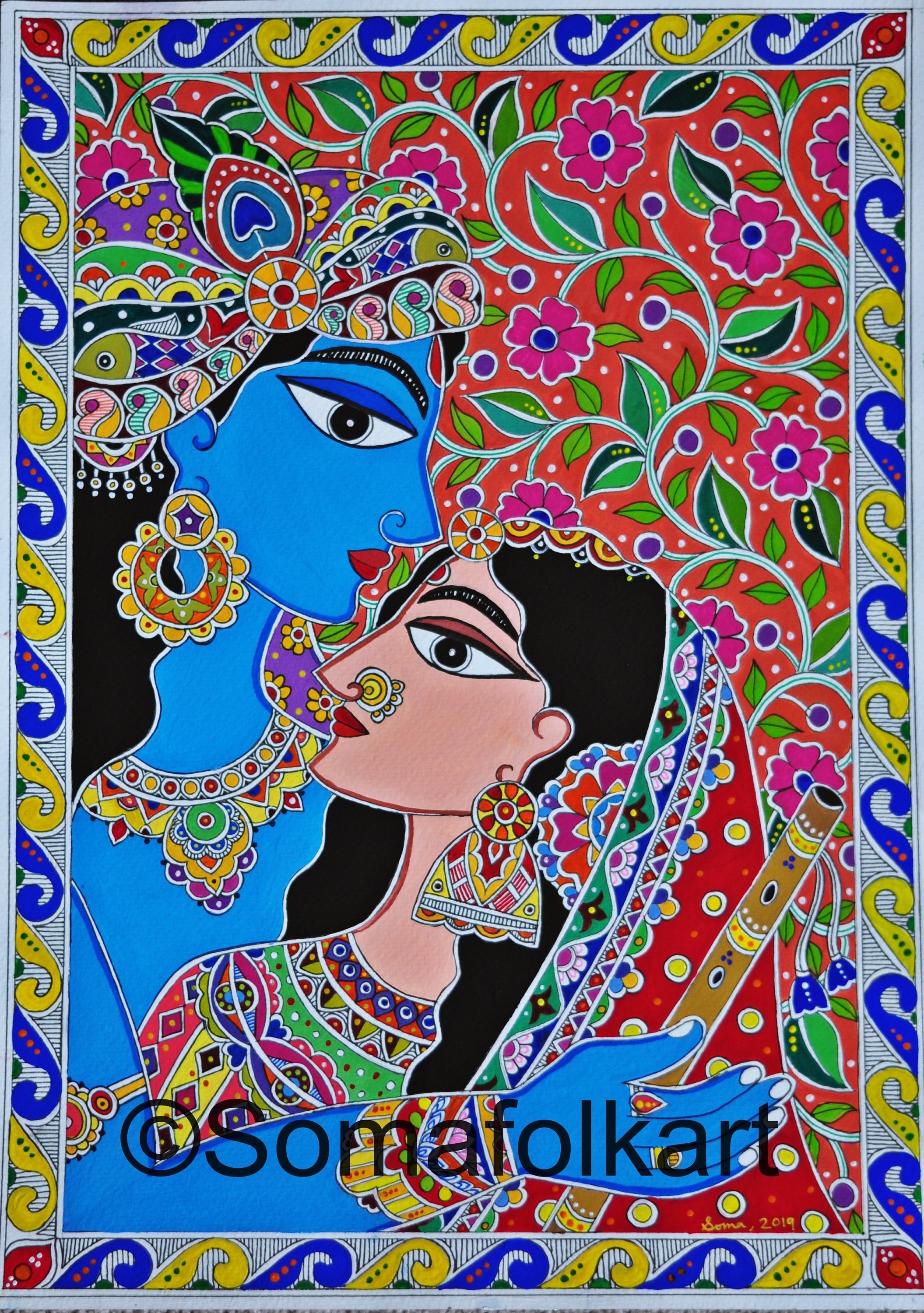Print Madhubani Painting Radha Krishna Indian Wall Decor Etsy UK