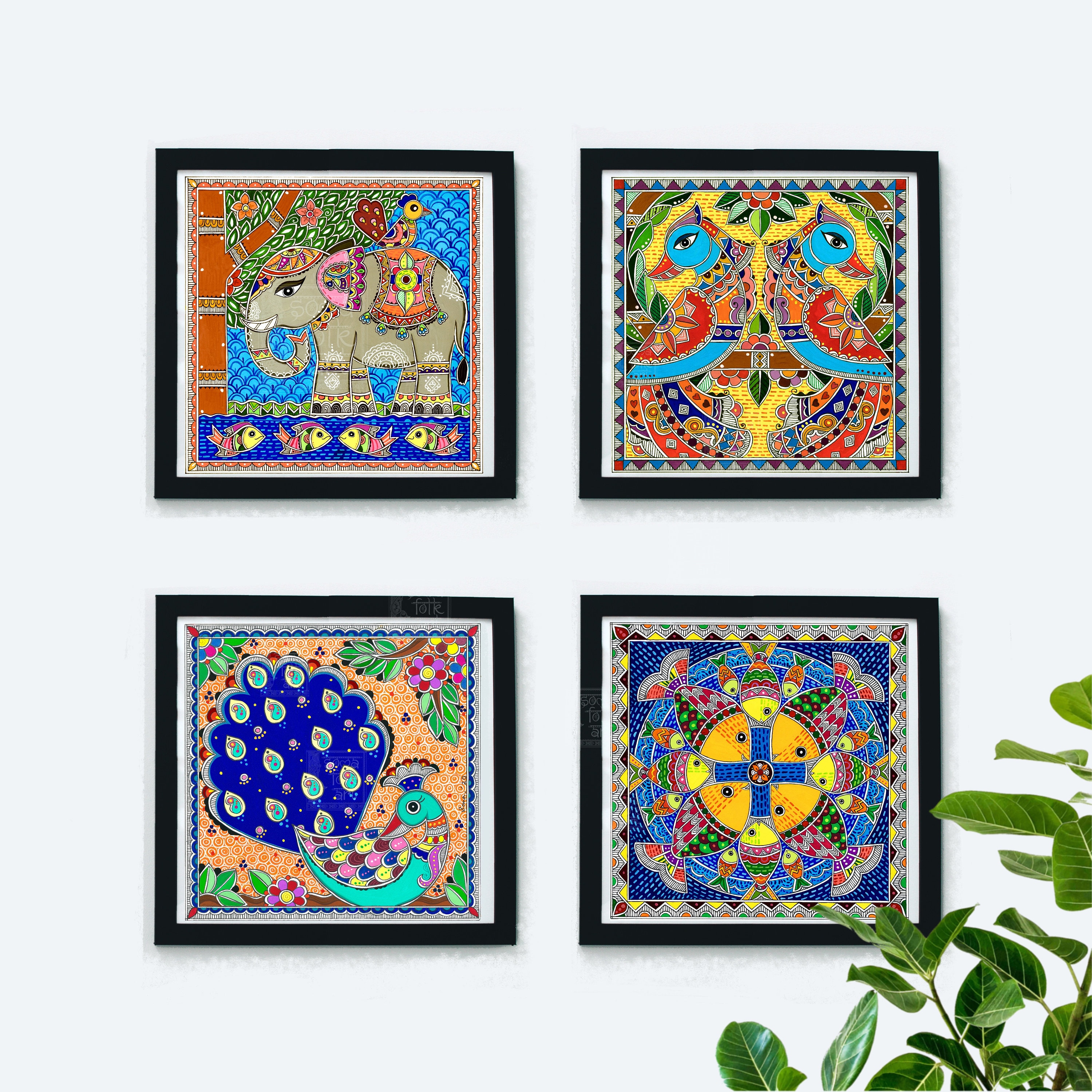 Print Madhubani Animals Indian Desi Home Decor Wall Art Set of 4 ...